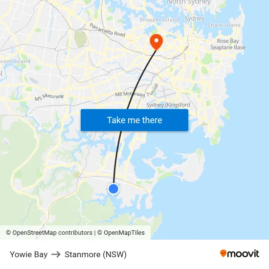 Yowie Bay to Stanmore (NSW) map