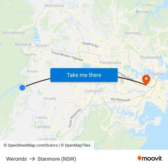 Werombi to Stanmore (NSW) map