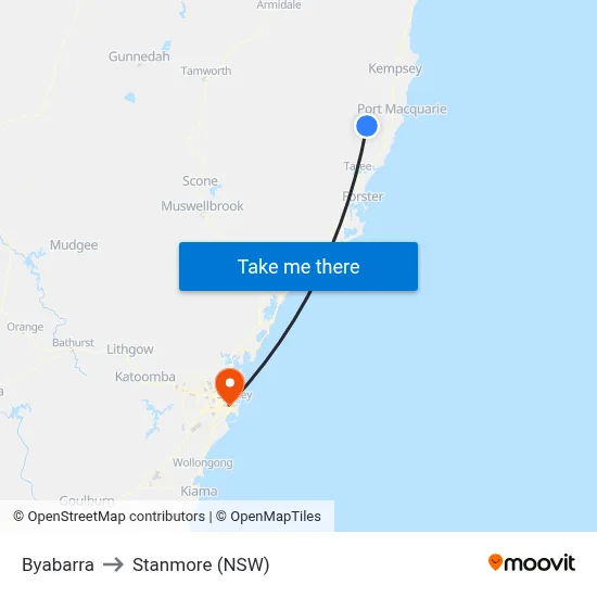 Byabarra to Stanmore (NSW) map