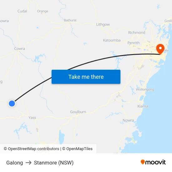 Galong to Stanmore (NSW) map