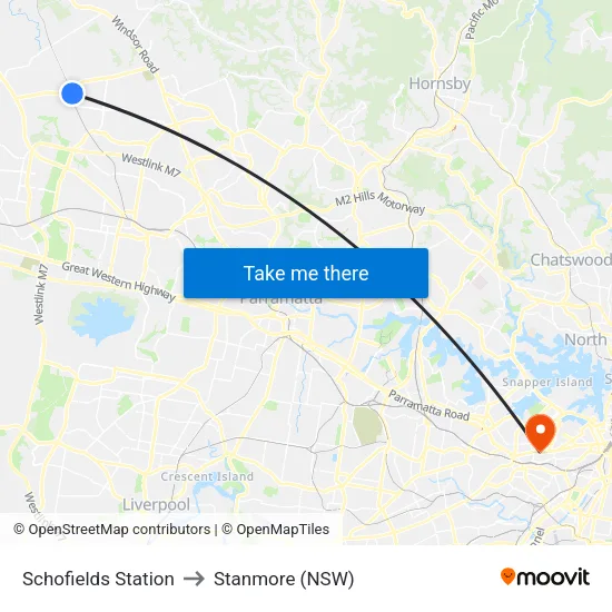 Schofields Station to Stanmore (NSW) map