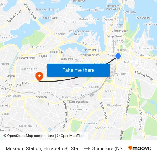 Museum Station, Elizabeth St, Stand C to Stanmore (NSW) map