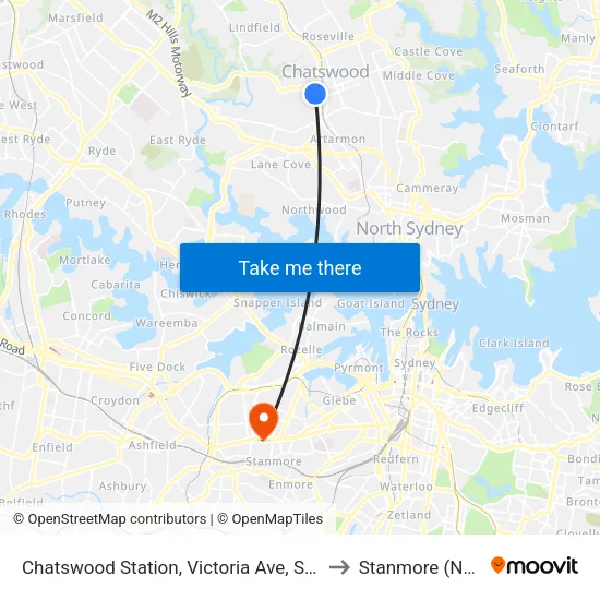 Chatswood Station, Victoria Ave, Stand E to Stanmore (NSW) map