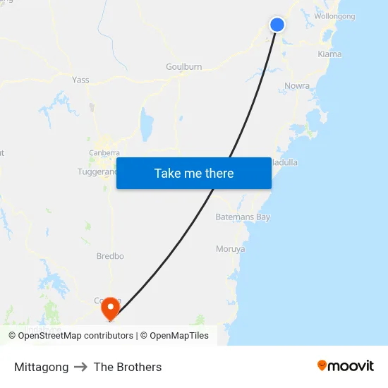 Mittagong to The Brothers map