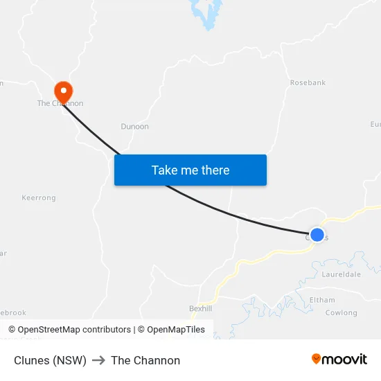 Clunes (NSW) to The Channon map