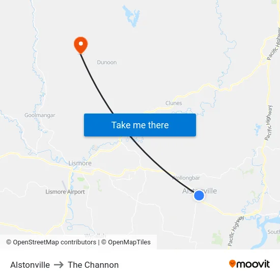 Alstonville to The Channon map