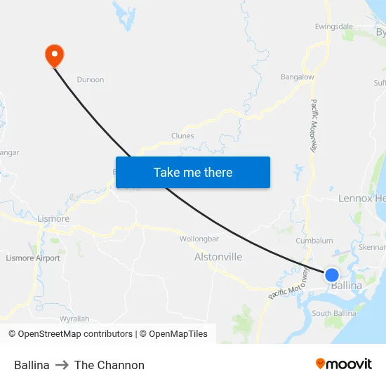 Ballina to The Channon map