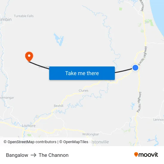 Bangalow to The Channon map