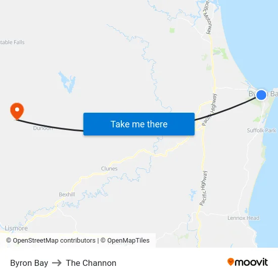 Byron Bay to The Channon map