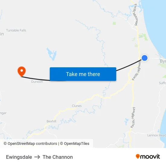 Ewingsdale to The Channon map