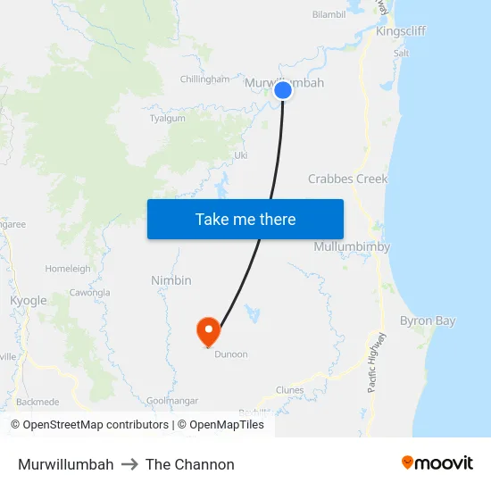 Murwillumbah to The Channon map