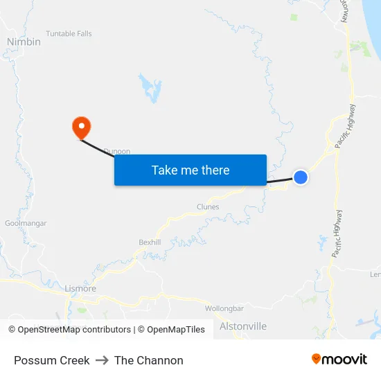 Possum Creek to The Channon map