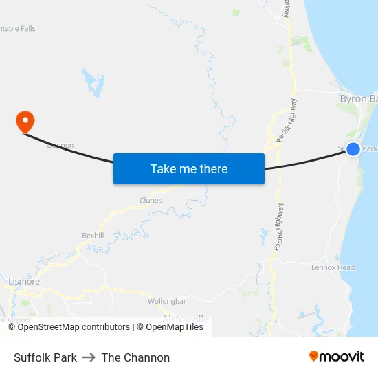 Suffolk Park to The Channon map