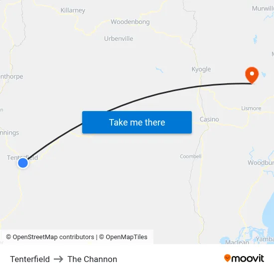 Tenterfield to The Channon map