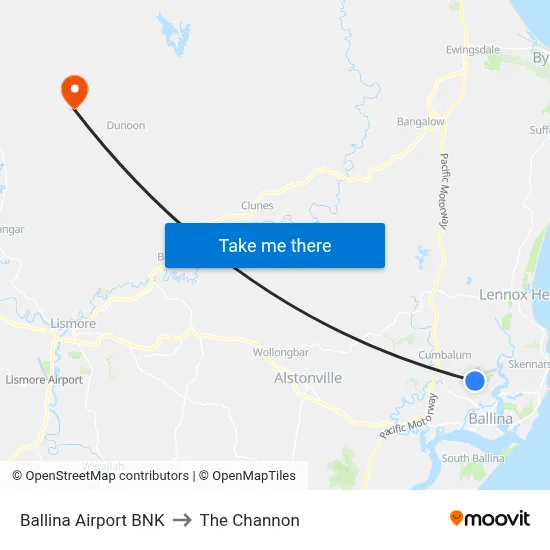 Ballina Airport BNK to The Channon map