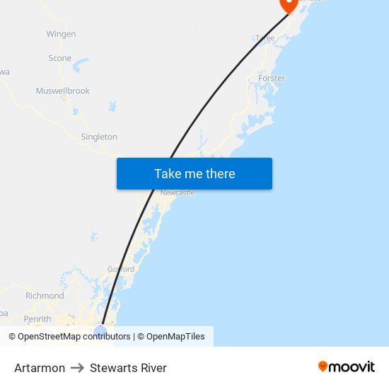 Artarmon to Stewarts River map