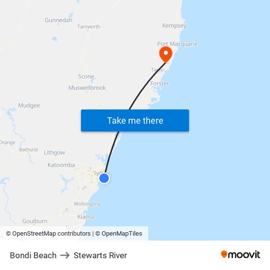 Bondi Beach to Stewarts River map