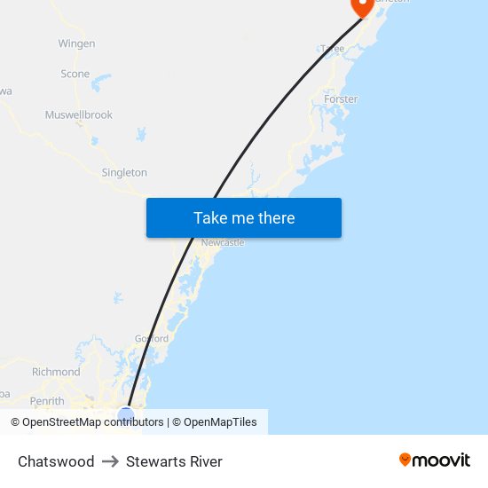 Chatswood to Stewarts River map