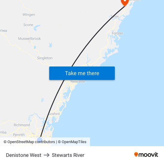 Denistone West to Stewarts River map