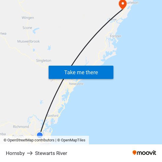 Hornsby to Stewarts River map