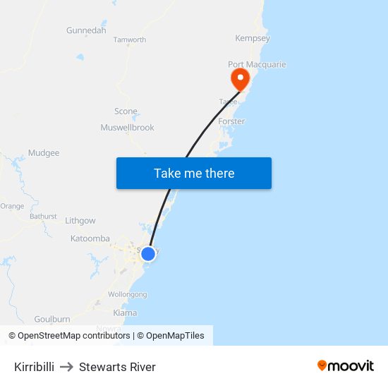 Kirribilli to Stewarts River map