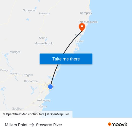 Millers Point to Stewarts River map