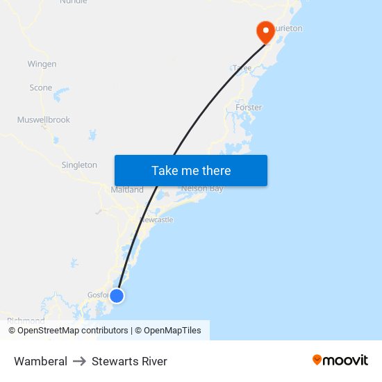 Wamberal to Stewarts River map