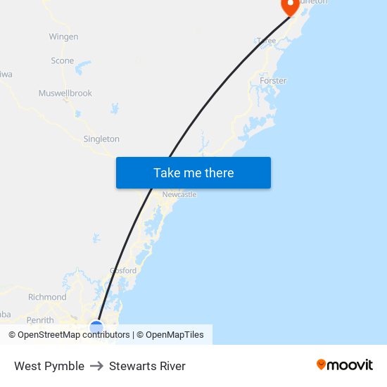 West Pymble to Stewarts River map