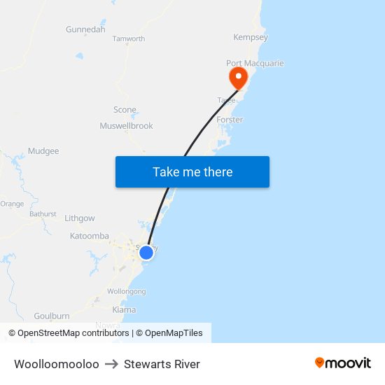 Woolloomooloo to Stewarts River map