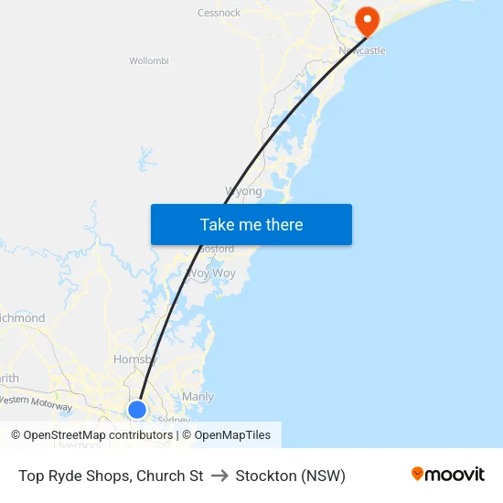 Top Ryde Shops, Church St to Stockton (NSW) map