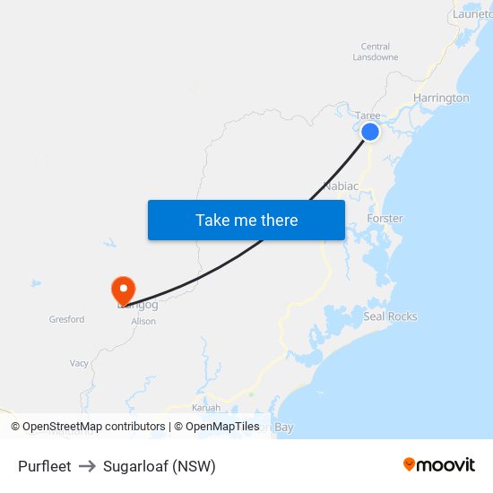 Purfleet to Sugarloaf (NSW) map