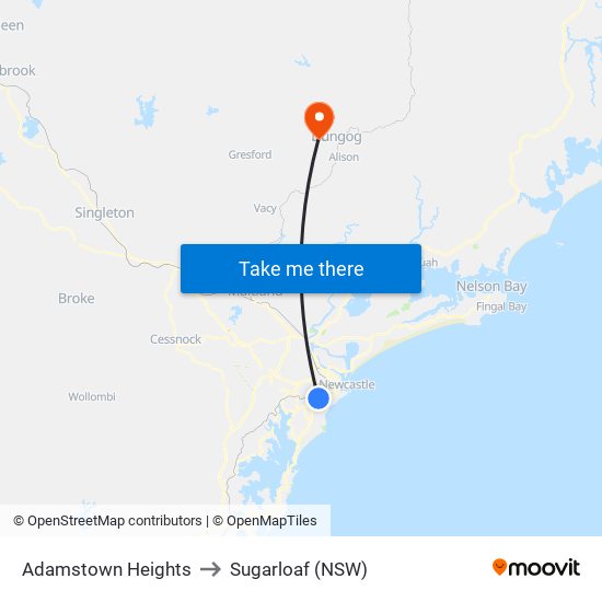 Adamstown Heights to Sugarloaf (NSW) map