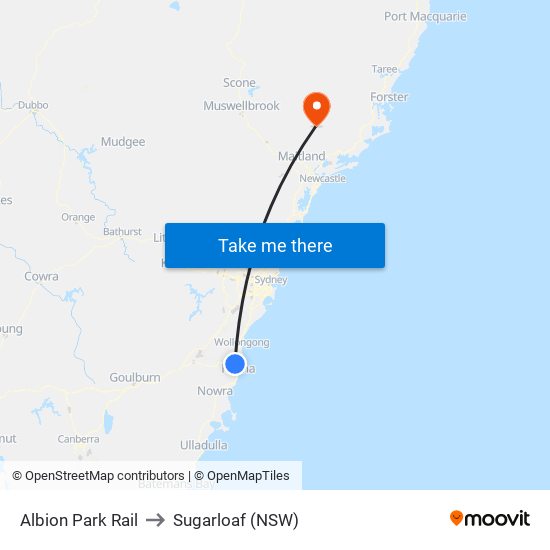 Albion Park Rail to Sugarloaf (NSW) map