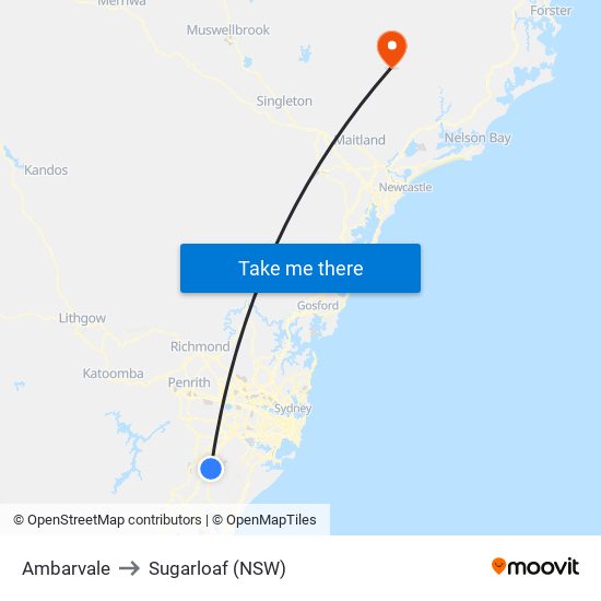 Ambarvale to Sugarloaf (NSW) map