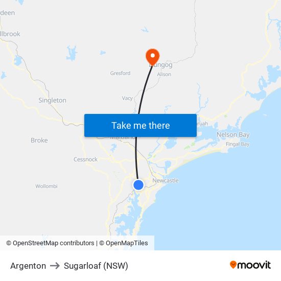 Argenton to Sugarloaf (NSW) map