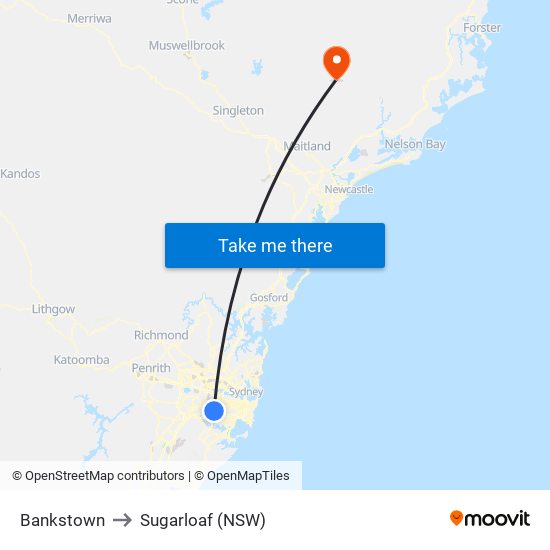 Bankstown to Sugarloaf (NSW) map