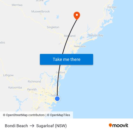 Bondi Beach to Sugarloaf (NSW) map