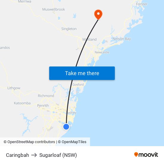 Caringbah to Sugarloaf (NSW) map