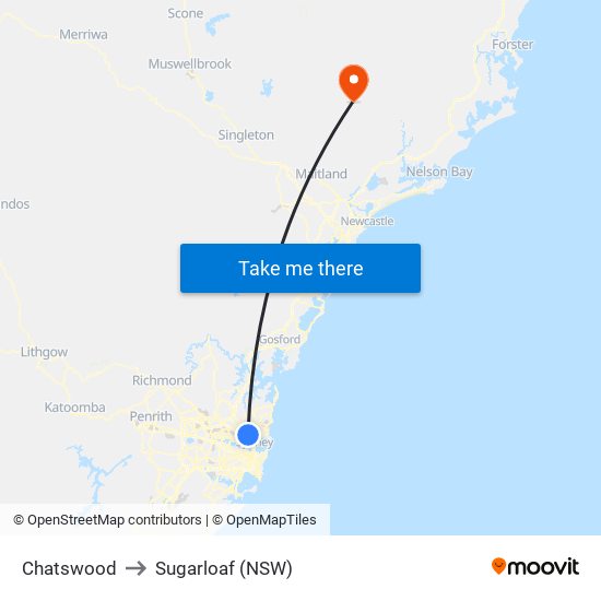 Chatswood to Sugarloaf (NSW) map