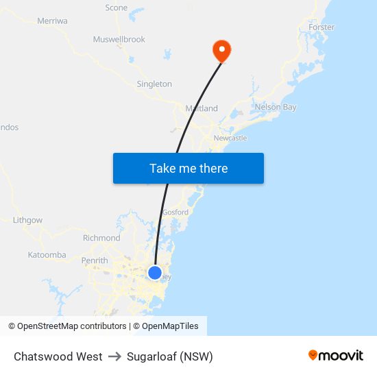 Chatswood West to Sugarloaf (NSW) map