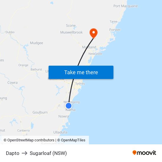 Dapto to Sugarloaf (NSW) map