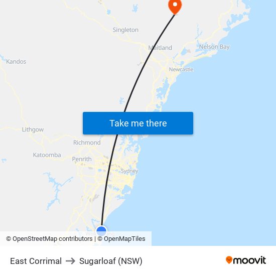 East Corrimal to Sugarloaf (NSW) map