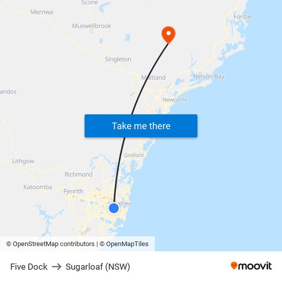 Five Dock to Sugarloaf (NSW) map