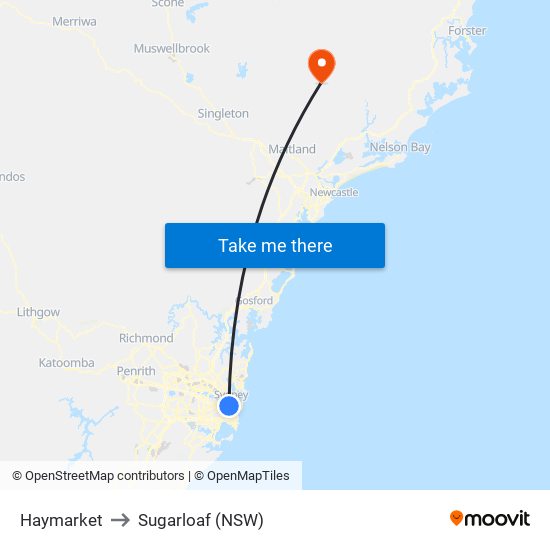 Haymarket to Sugarloaf (NSW) map