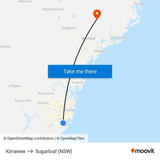 Kirrawee to Sugarloaf (NSW) map