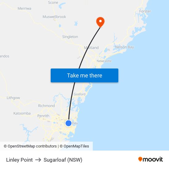 Linley Point to Sugarloaf (NSW) map