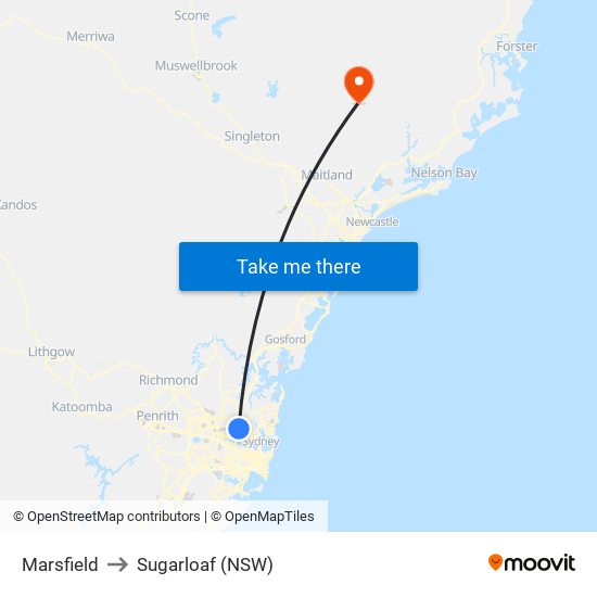 Marsfield to Sugarloaf (NSW) map