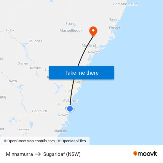 Minnamurra to Sugarloaf (NSW) map