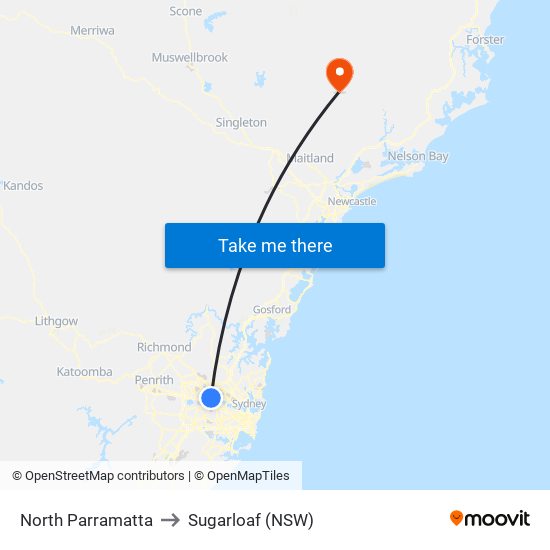 North Parramatta to Sugarloaf (NSW) map