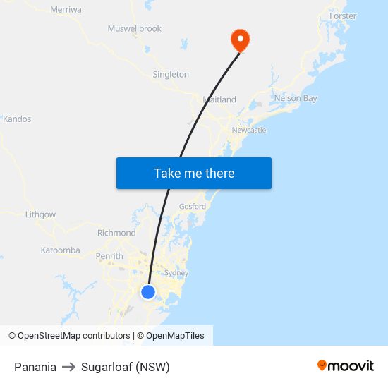 Panania to Sugarloaf (NSW) map